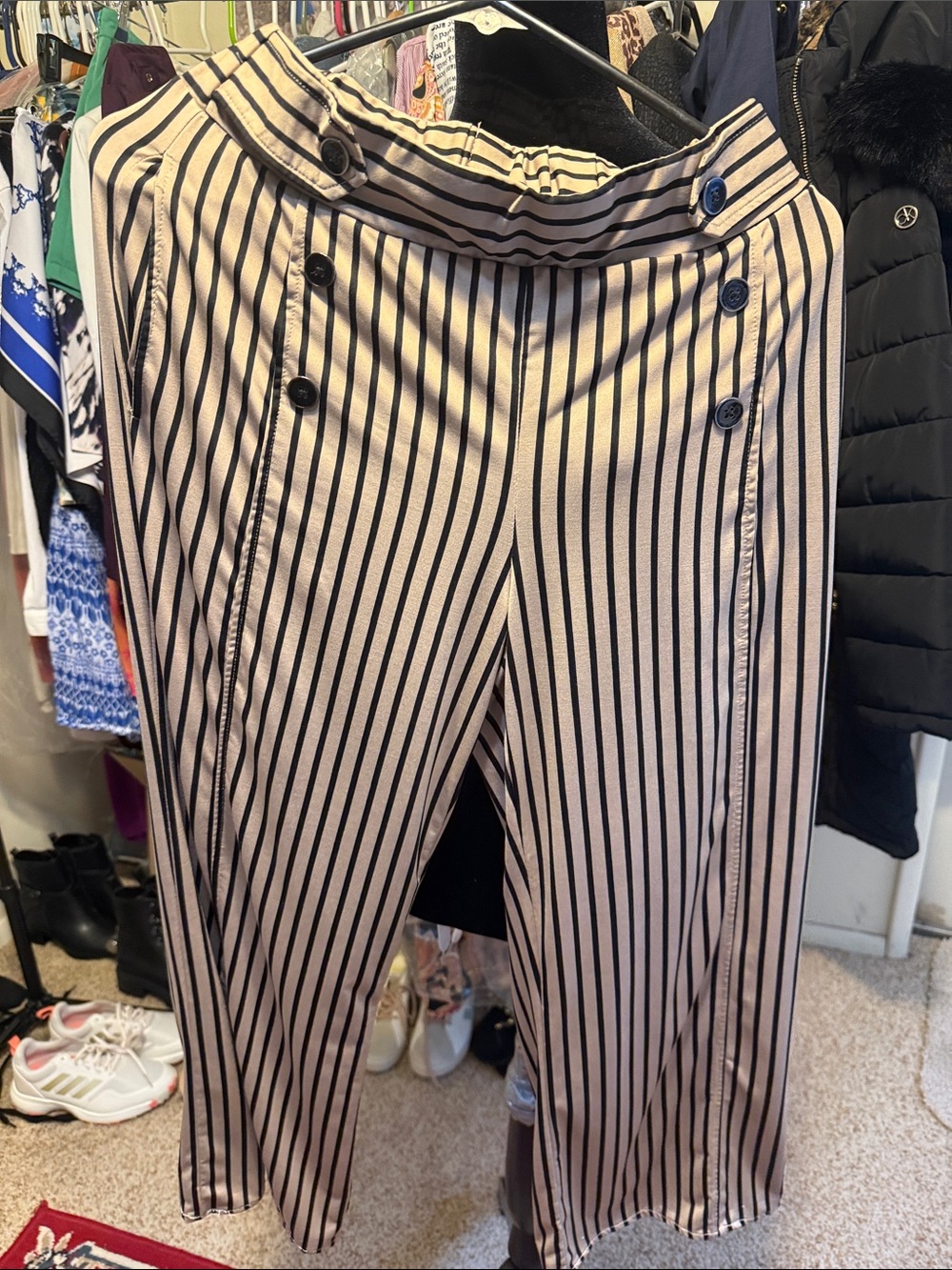Robert Louis Cream Pants with Black Pinstripes
